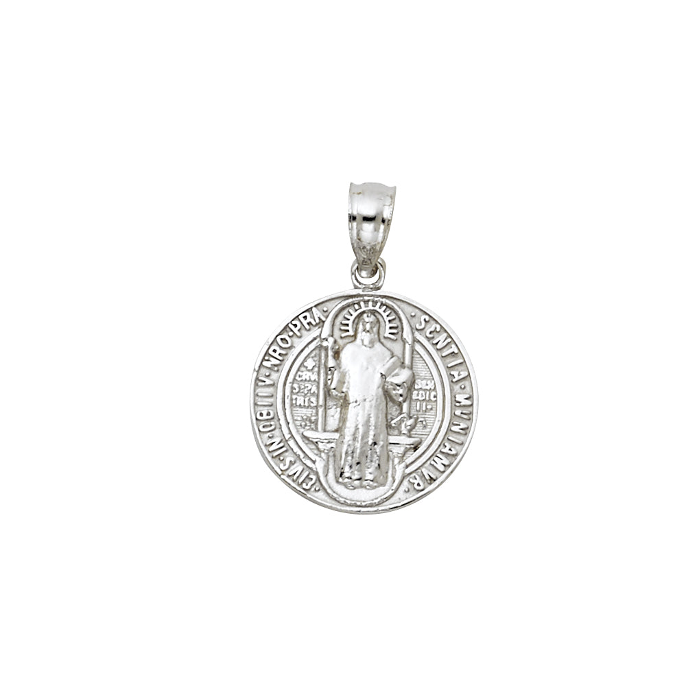 14k White Gold San Beniti Round Medal (14mm x 14mm)