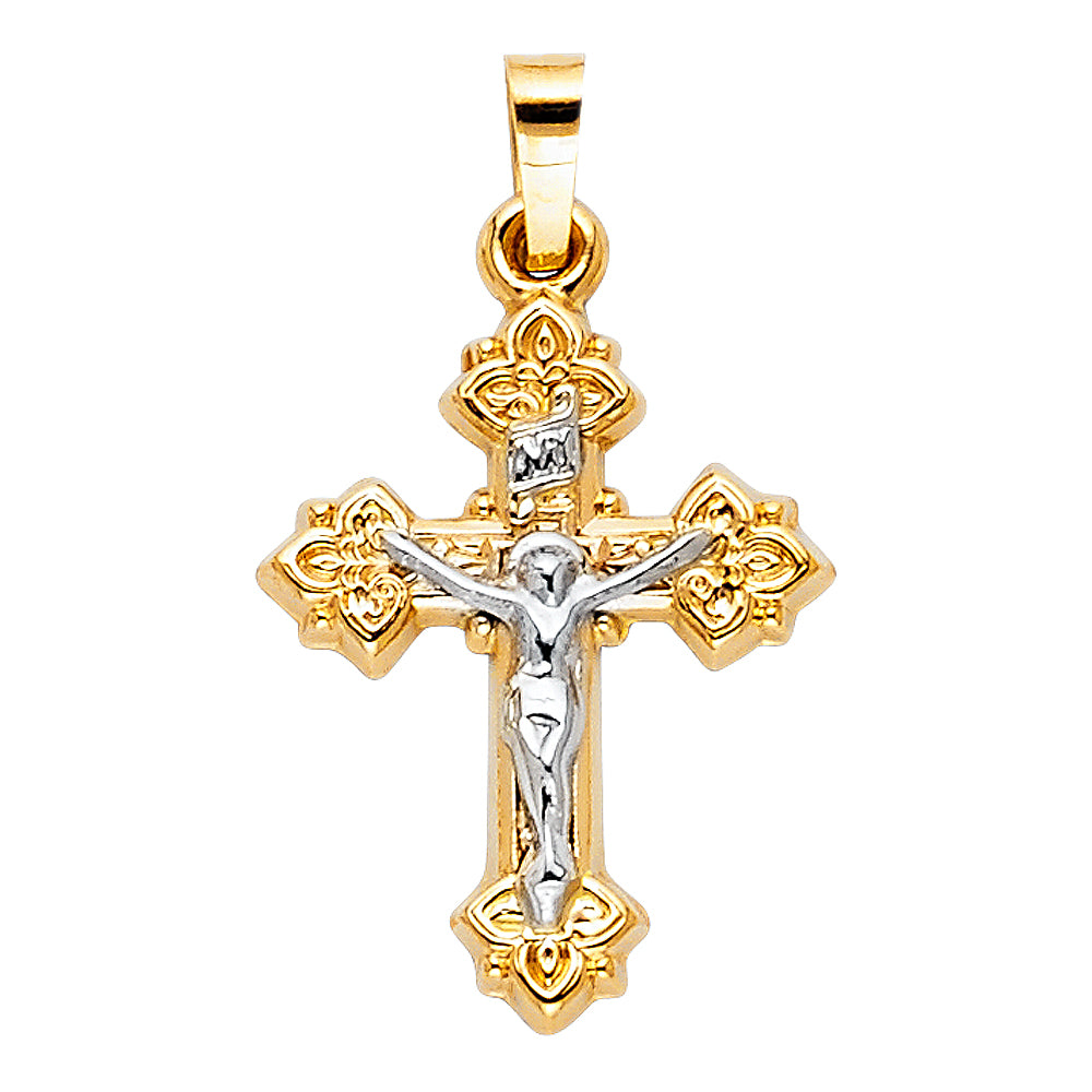 14k Yellow Gold Small/Mini Religious Crucifix Charm Pendant (21mm x 16mm)