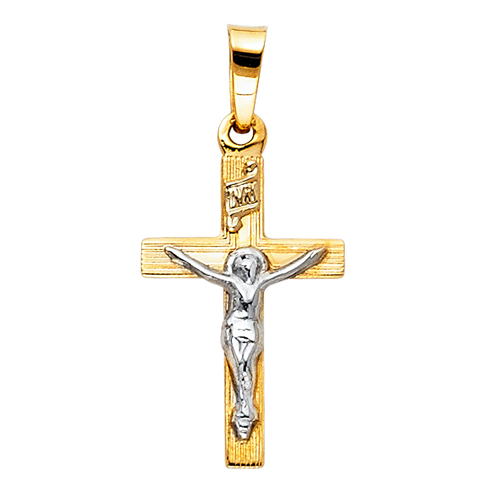 14k Yellow Gold Small/Mini Religious Crucifix Tiny Charm Pendant (18mm x 12mm)