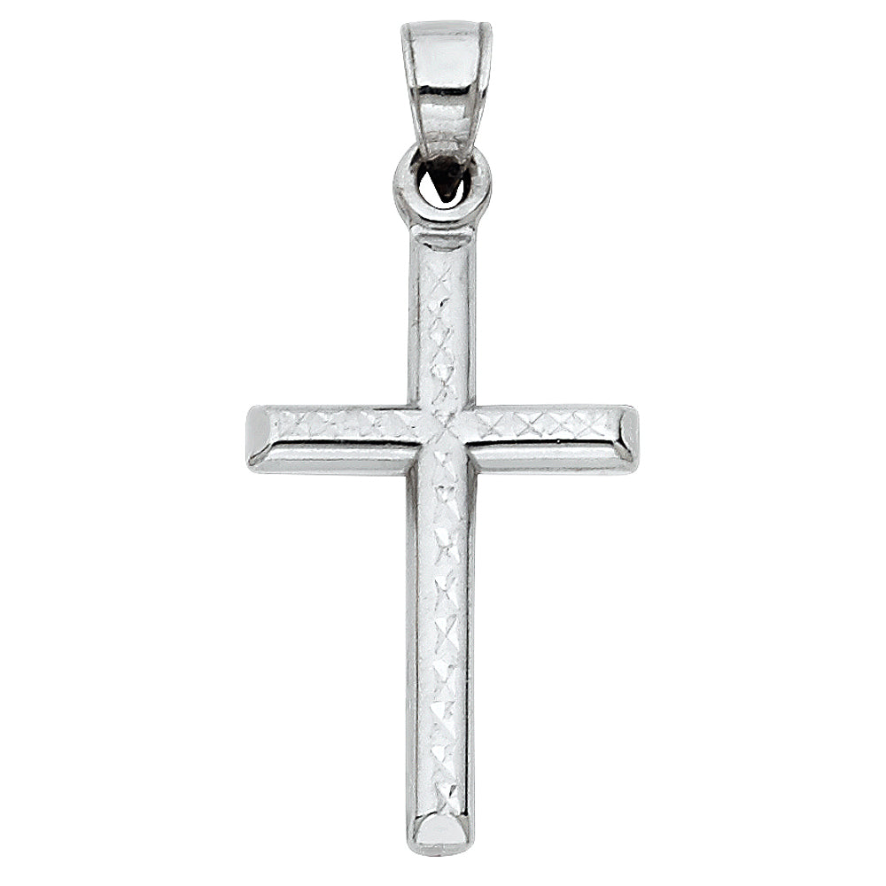 14k White Gold Small/Mini Religious Cross Charm Pendant (25mm x 16mm)