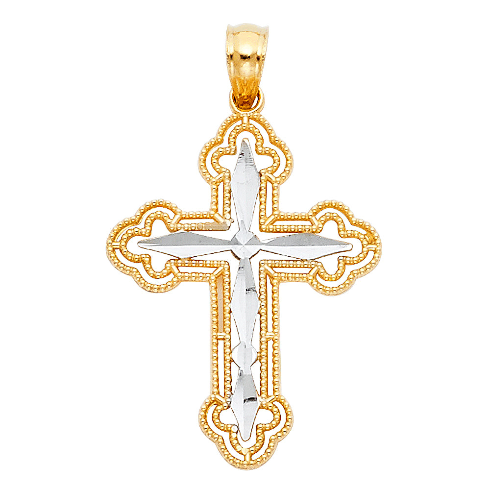 14K Two-tone Gold Small/Mini Religious Cross Charm Pendant (25mm x 19mm)