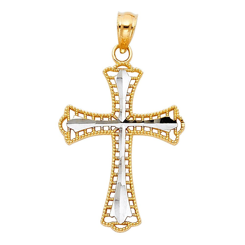14K Two-tone Gold Small/Mini Religious Cross Charm Pendant (25mm x 18mm)