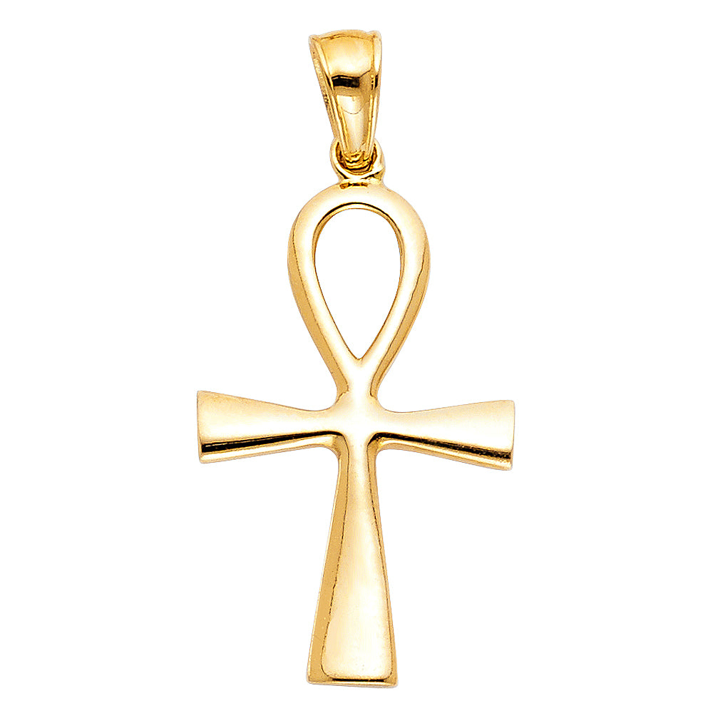 14k Yellow Gold Religious Ankh Cross Charm Pendant (28mm x 18mm)