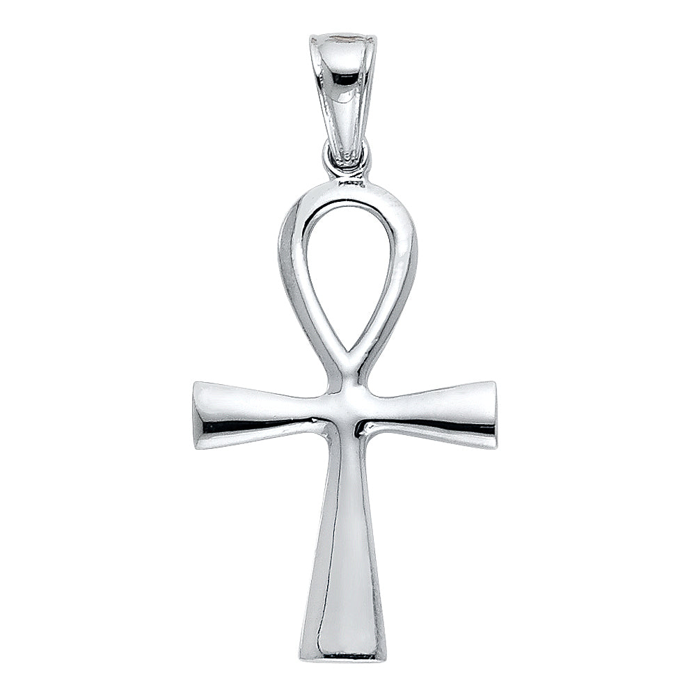 14k White Gold Religious Ankh Cross Charm Pendant (28mm x 18mm)