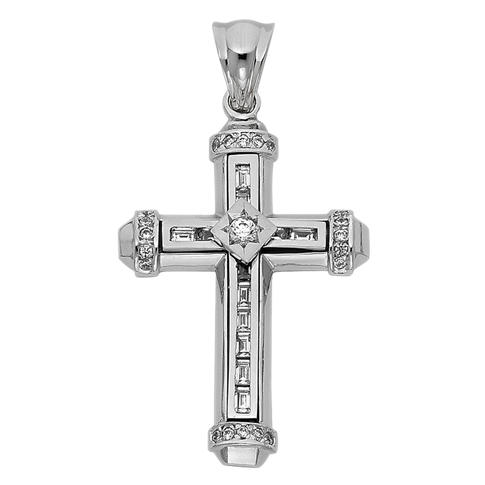 14k White Gold Large Religious Fancy Cross Charm Pendant (39mm x 28mm)