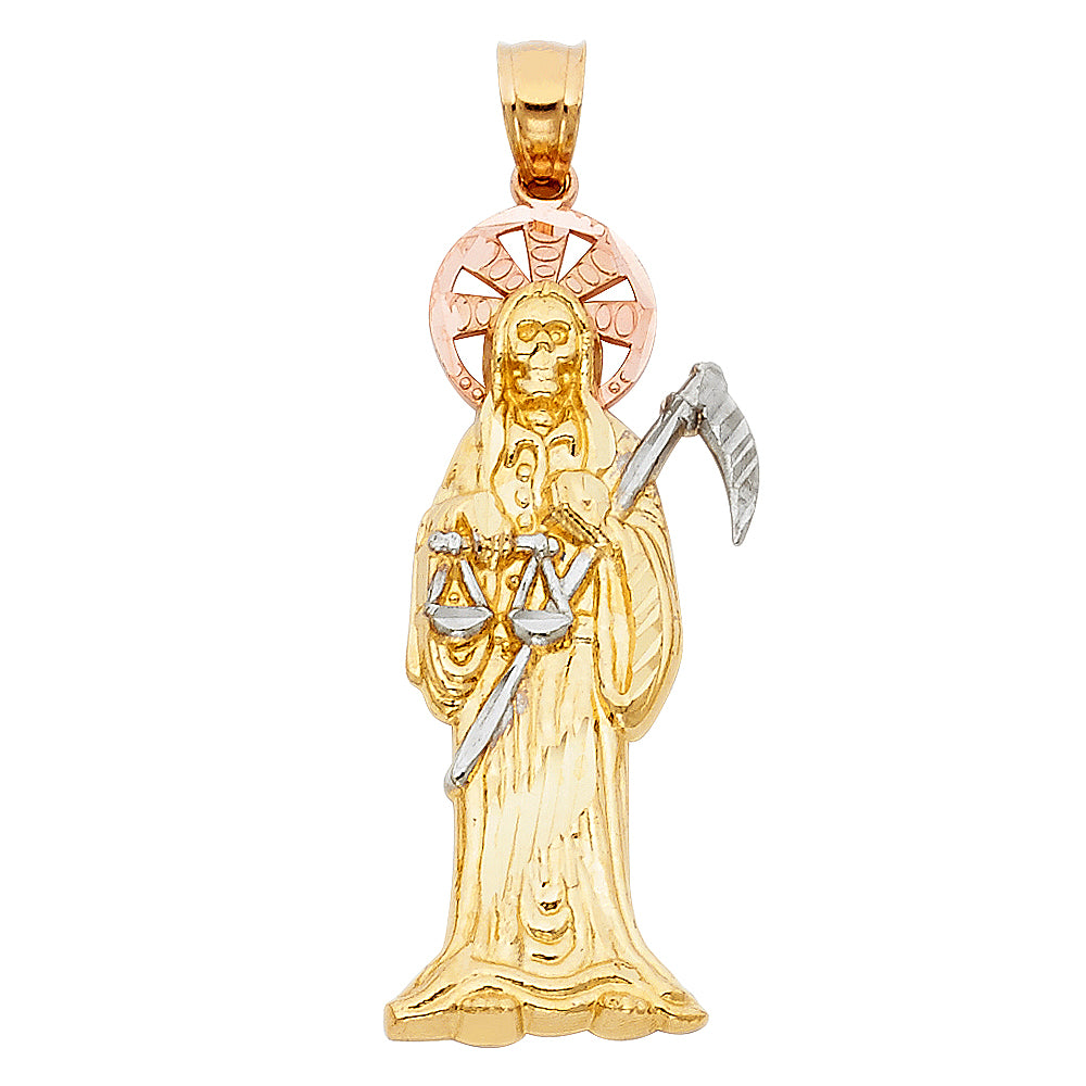 14K Tri-Color Gold Santa Muerte Pendant (15 X 45mm)