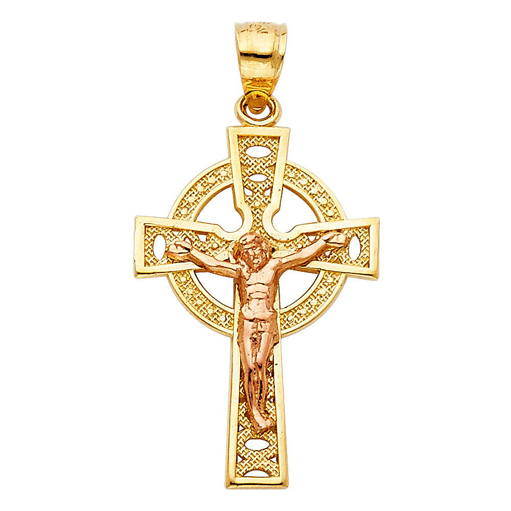 14K Two-tone Gold Religious Crucifix Charm Pendant (27mm x 18mm)