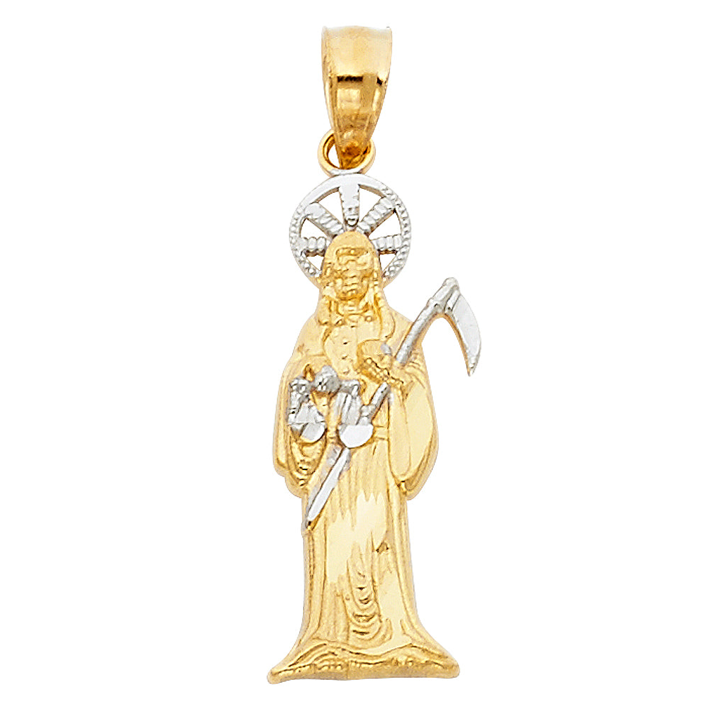 14K Two-tone Gold Small/Mini Santa Muerte Charm Pendant (8 X 30mm)