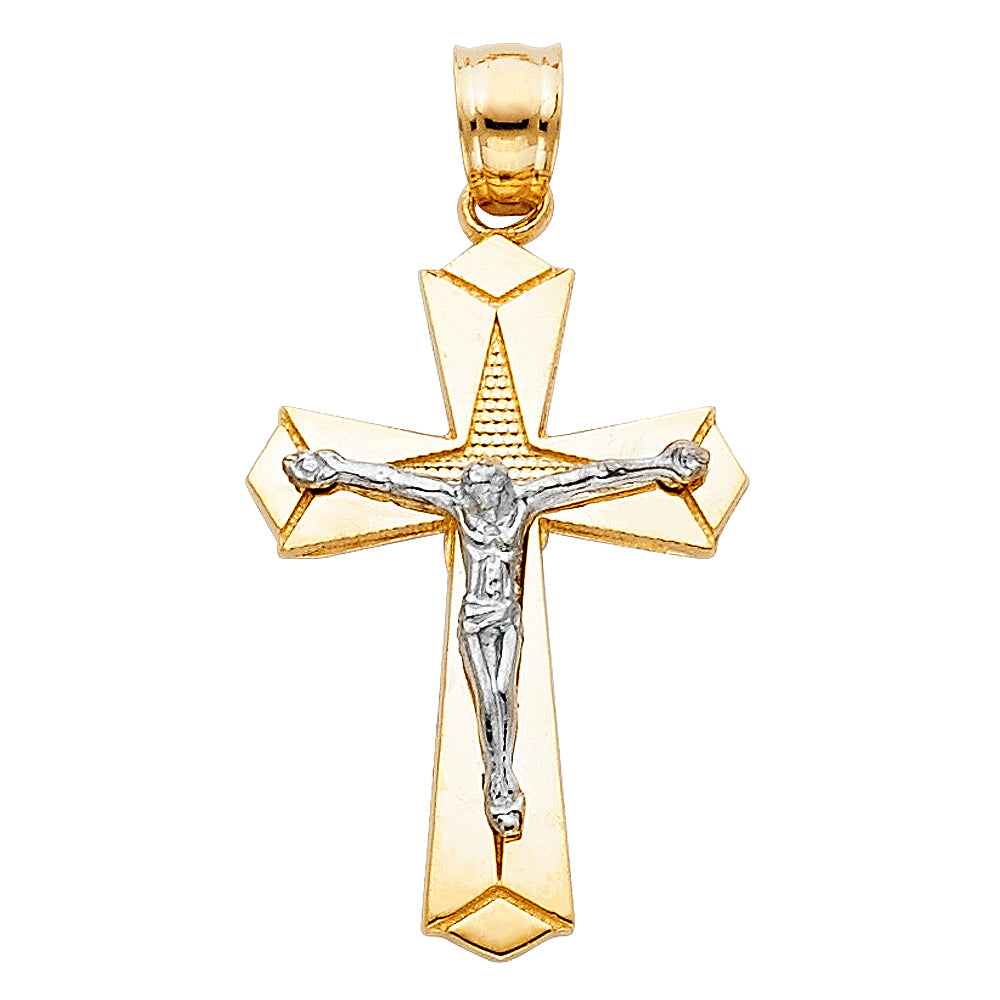 14K Two-tone Gold Religious Crucifix Charm Pendant (25mm x 18mm)