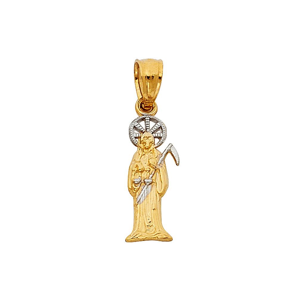 14K Two-tone Gold Small/Mini Santa Muerte Charm Pendant (17mm x 5mm)