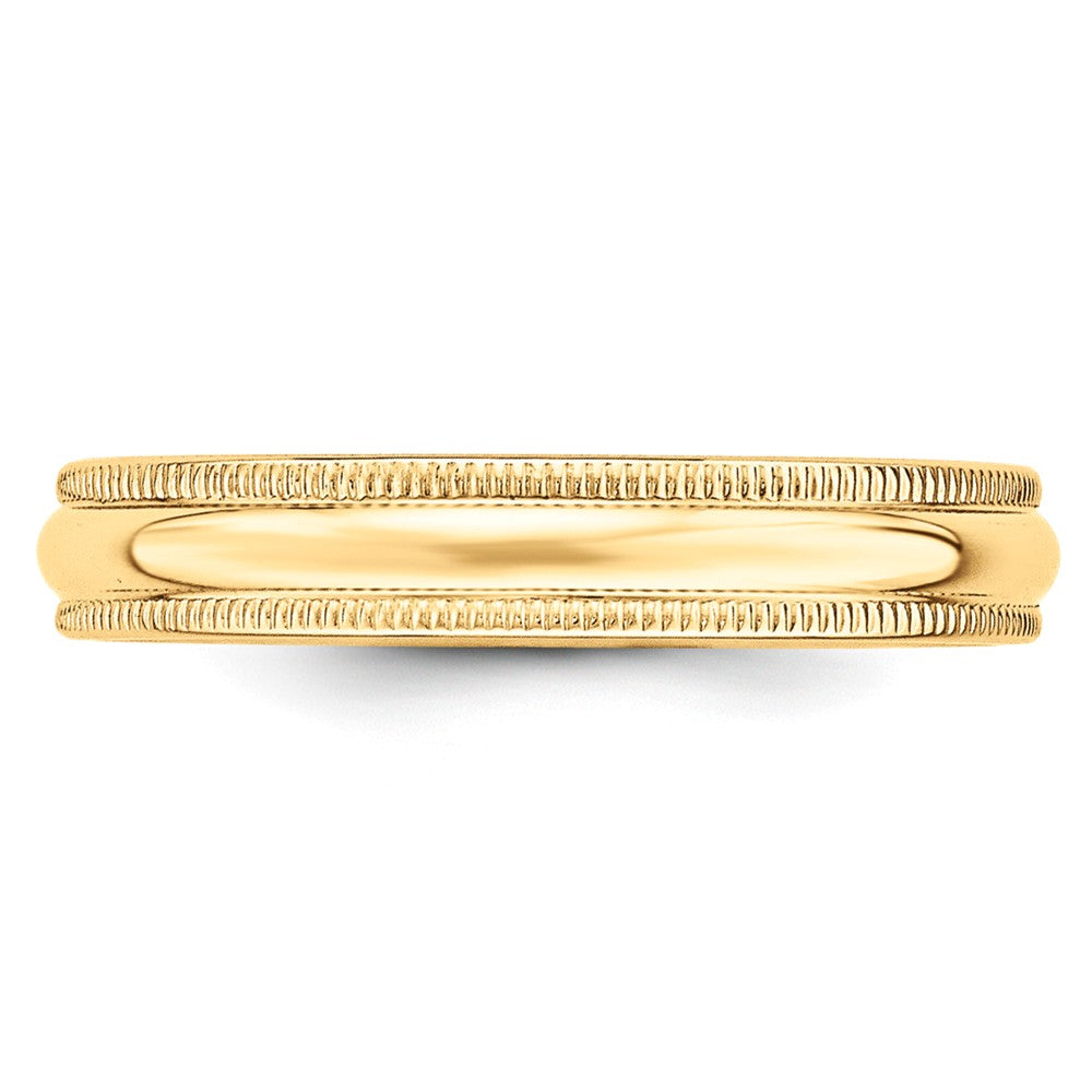 Alianza de boda de media caña con milgrain de 4 mm en oro amarillo de 14k, talla 12.5