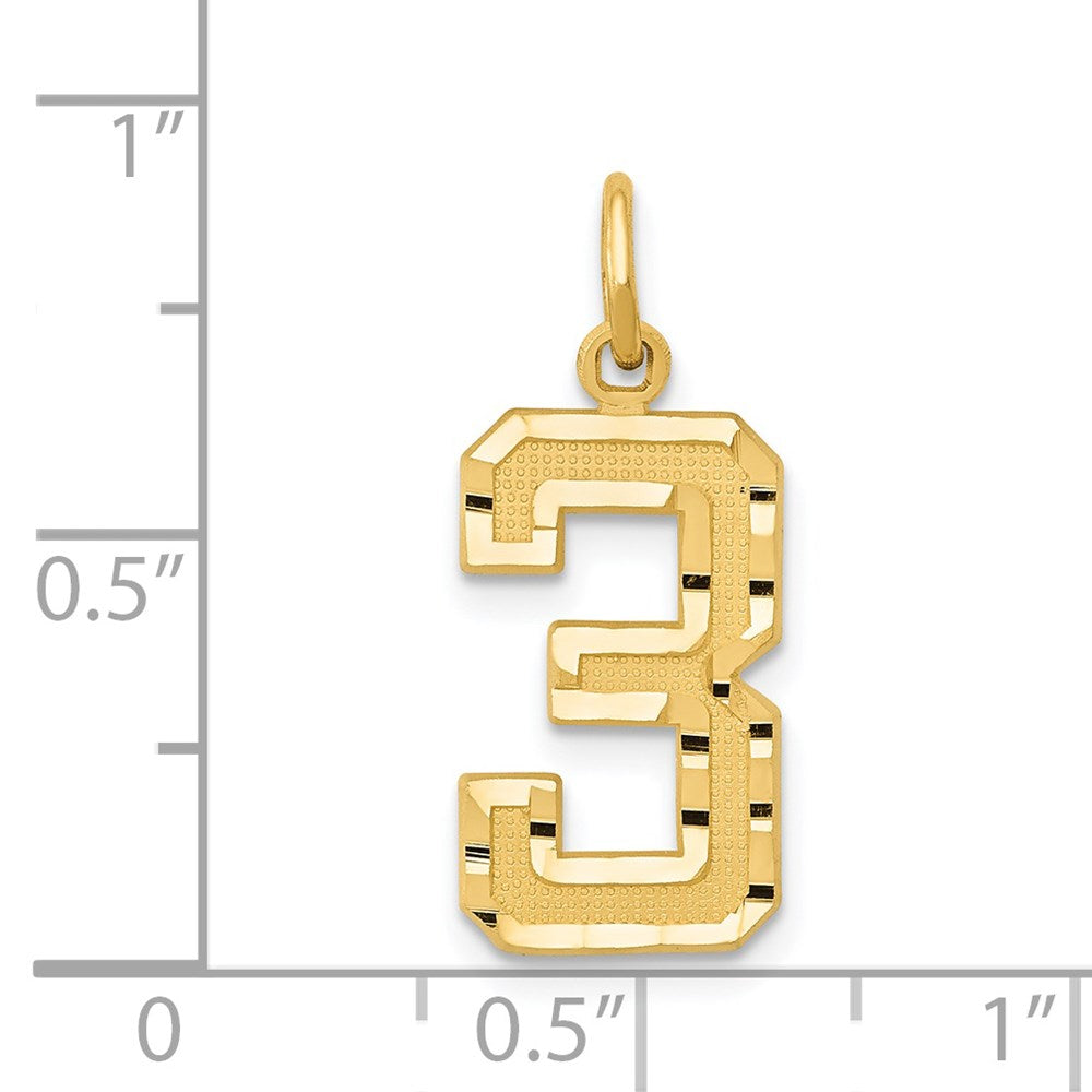 Million Charms 14K Yellow Gold Themed Casted Medium Diamond Cut Number 3 Charm