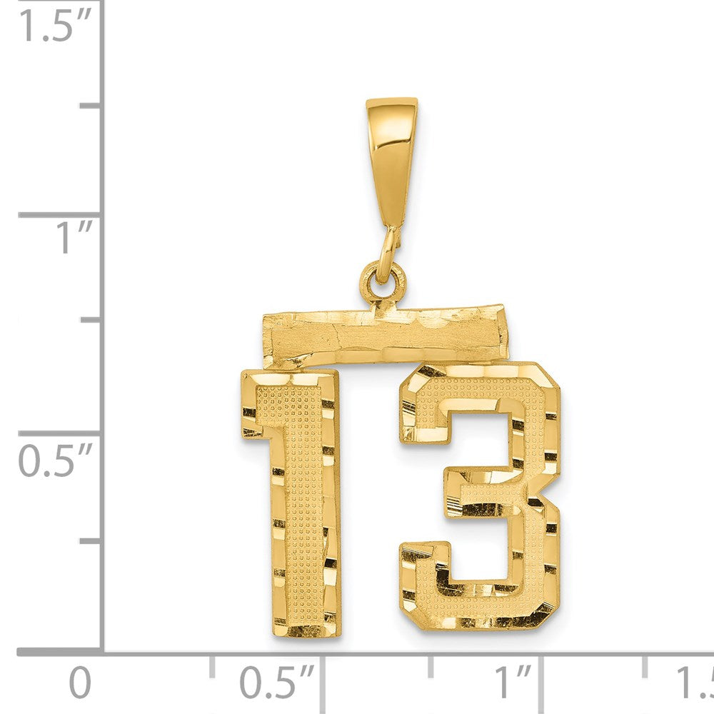 Million Charms 14K Yellow Gold Themed Medium Diamond-Cut Number 13 Charm