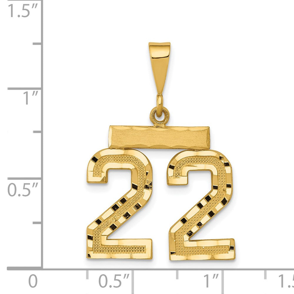 Million Charms 14K Yellow Gold Themed Medium Diamond-Cut Number 22 Charm