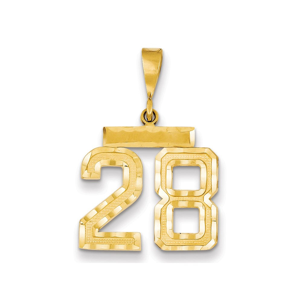 Million Charms 14K Yellow Gold Themed Medium Diamond-Cut Number 28 Charm
