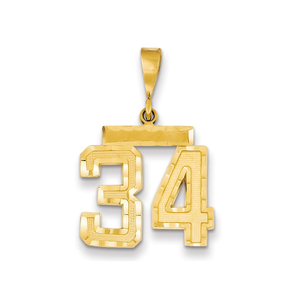 Million Charms 14K Yellow Gold Themed Medium Diamond-Cut Number 34 Charm