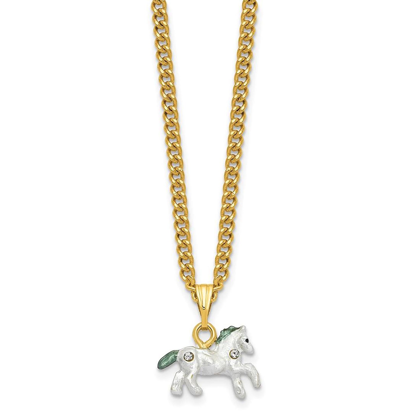 Pewter Bejeweled Crystals Gold-Tone Enameled Pal (Plays It'S A Small World) Carousel Horse Musical Figurine Bejeweled Trinket Box with Matching 18 Inch Necklace, Hand Painted Enameled Collectible Gift