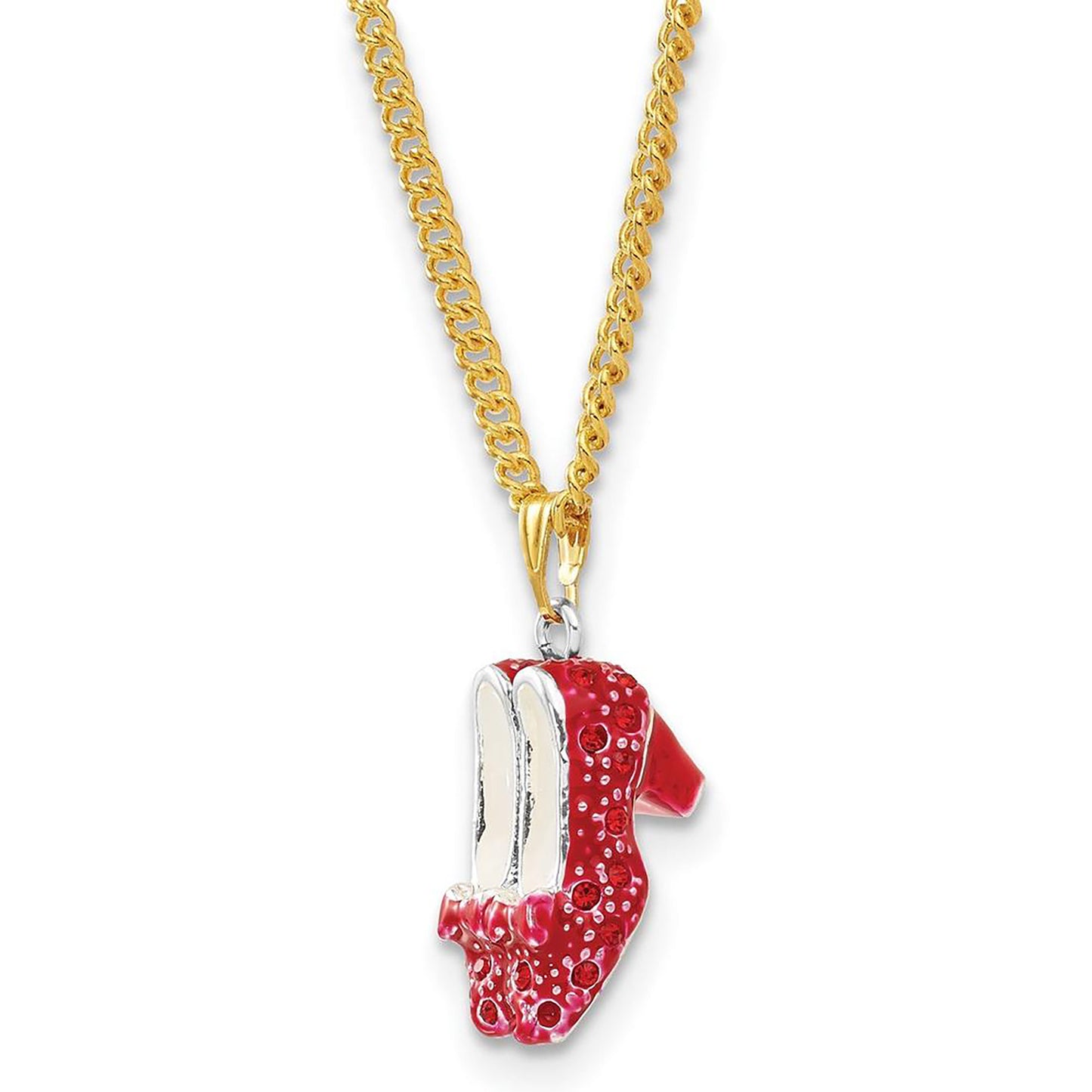 Pewter Bejeweled Crystals Silver-Tone Enameled Scarlet Red High Heels w Bows Trinket Container Bejeweled Trinket Box with Matching 18 Inch Necklace, Hand Painted Enameled Collectible Gift