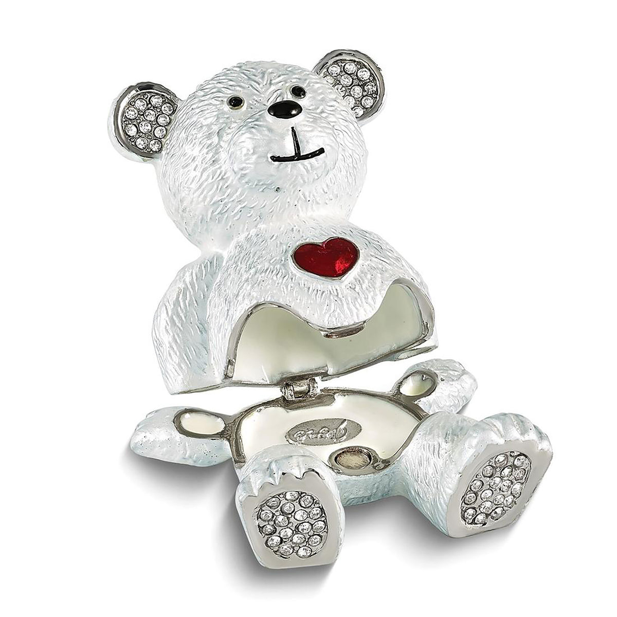 Bejeweled Harvey Bear w Heart Trinket Container Bejeweled Trinket Box with Matching 18 Inch Necklace, Hand Painted Enameled Collectible Gift