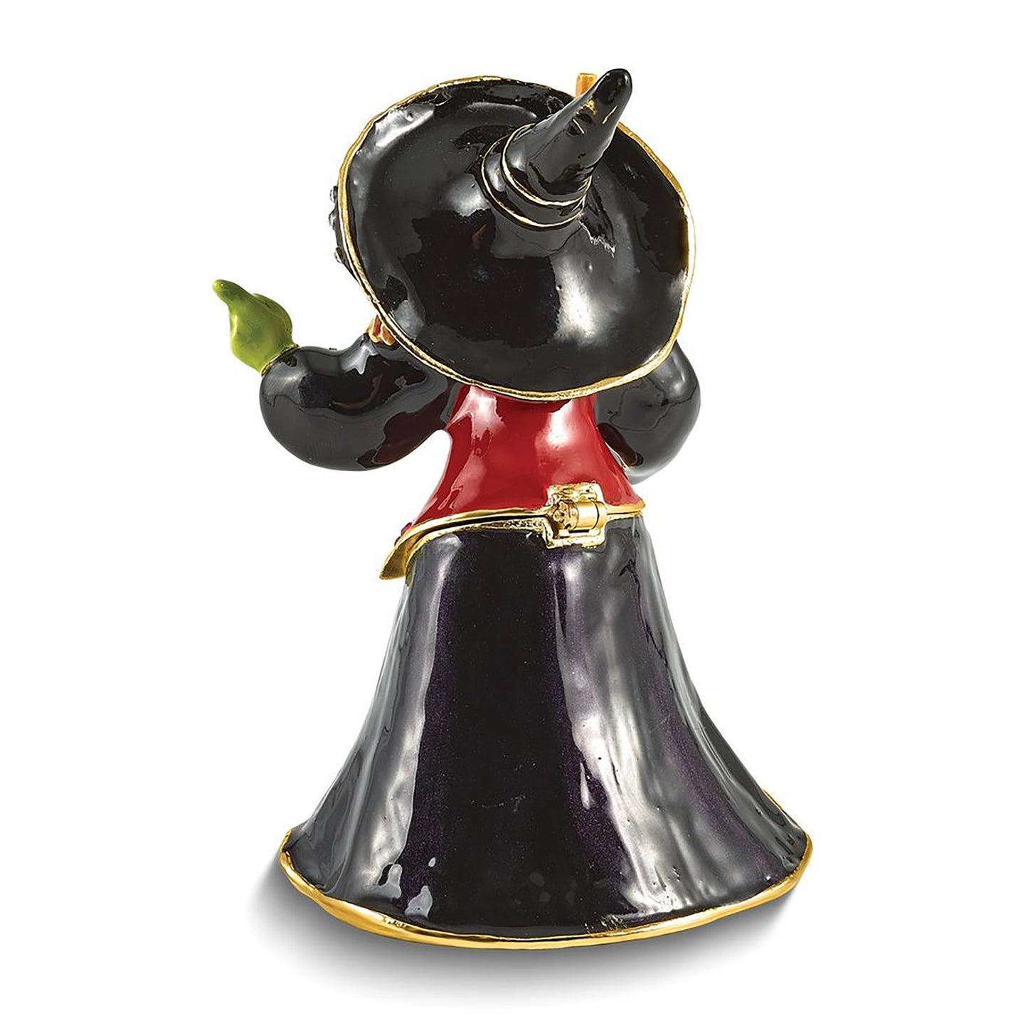 Bejeweled Salem Witch w Broom Trinket Container Bejeweled Trinket Box with Matching 18 Inch Necklace, Hand Painted Enameled Collectible Gift