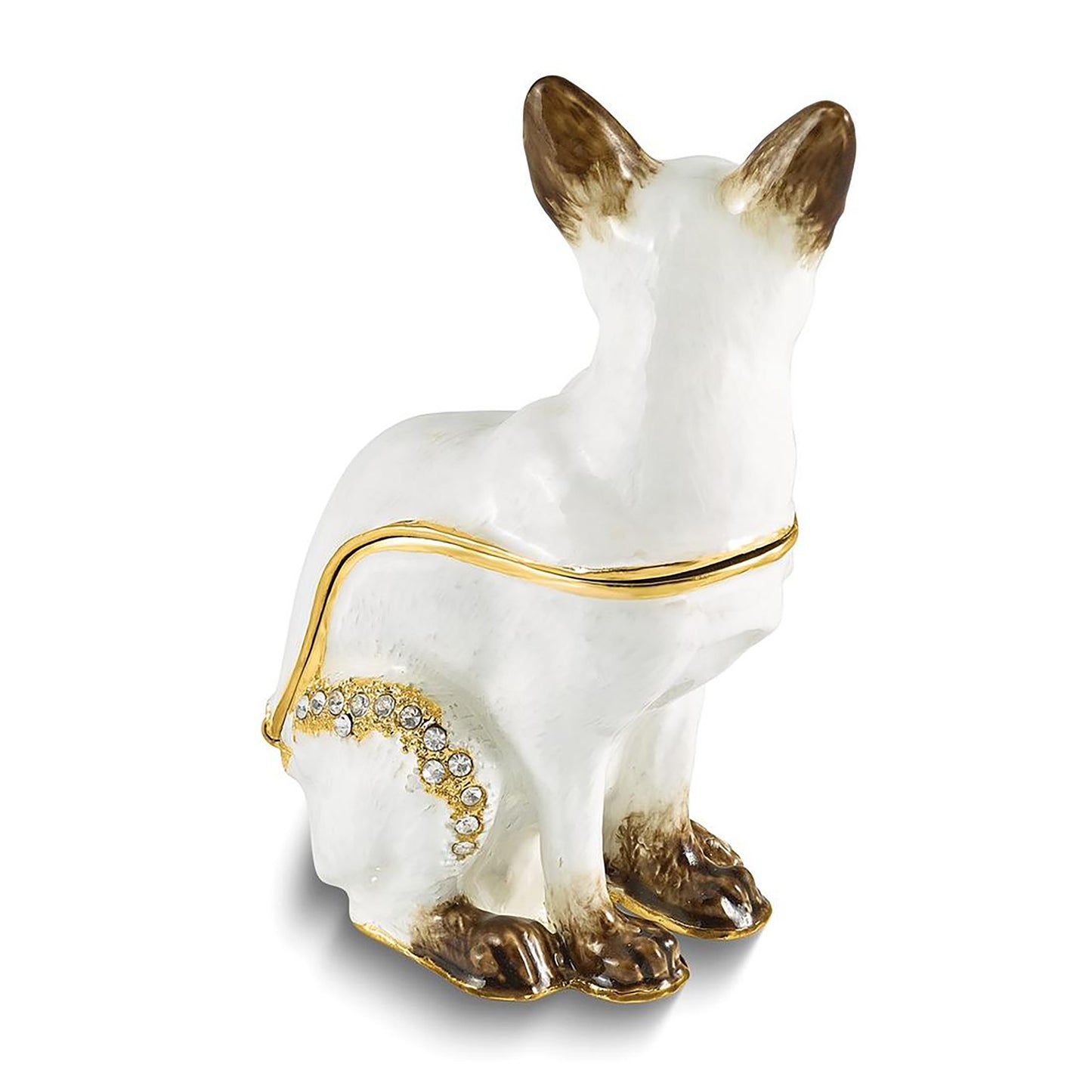Bejeweled Pip-Marie Siamese Trinket Container Bejeweled Trinket Box with Matching 18 Inch Necklace, Hand Painted Enameled Collectible Gift