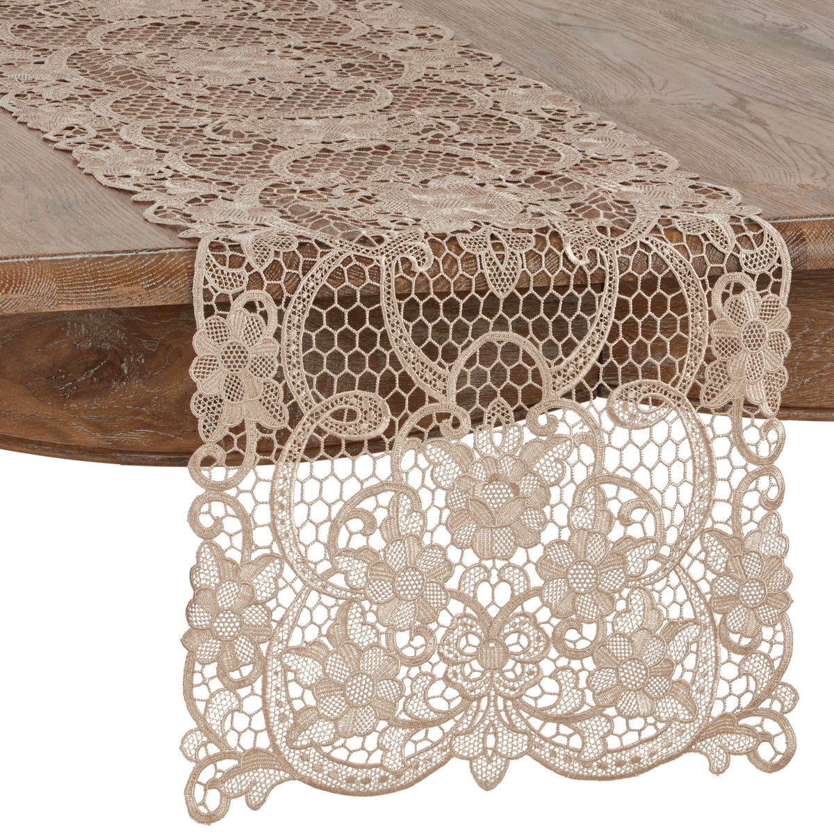 Ecru Beige Classic Vintage Style Fancy Special Decorative All Over Lace Table Linens, 100%