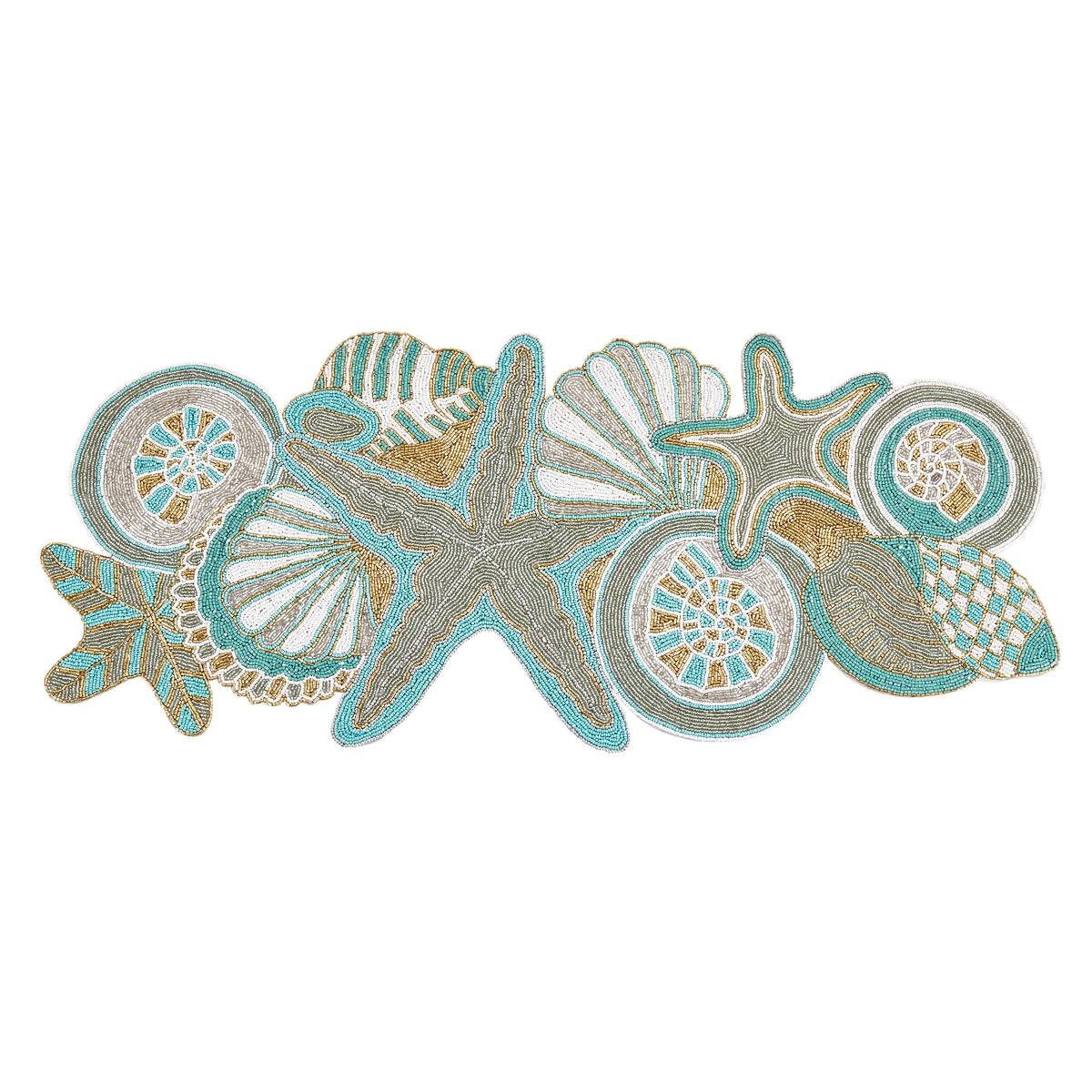 Occasion Gallery Nautical Sealife Themed Aqua Blue Beaded Runners and Placemats