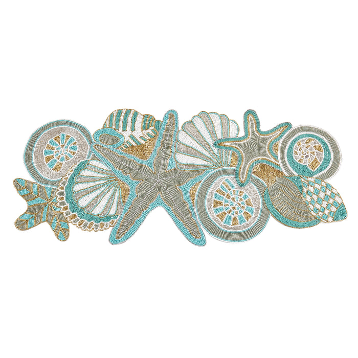 Occasion Gallery Nautical Sealife Themed Aqua Blue Beaded Runners and Placemats