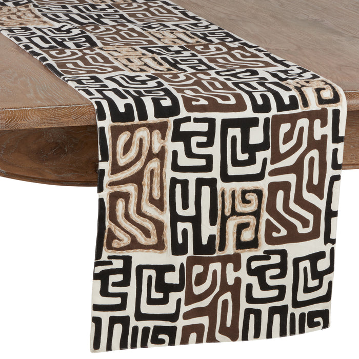 Black African Inspired Kuba Cloth Print Table Linens, 100% cotton