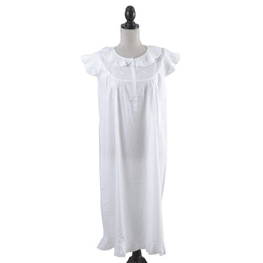 White 100% Cotton Embroidered Nightgown Nightdress