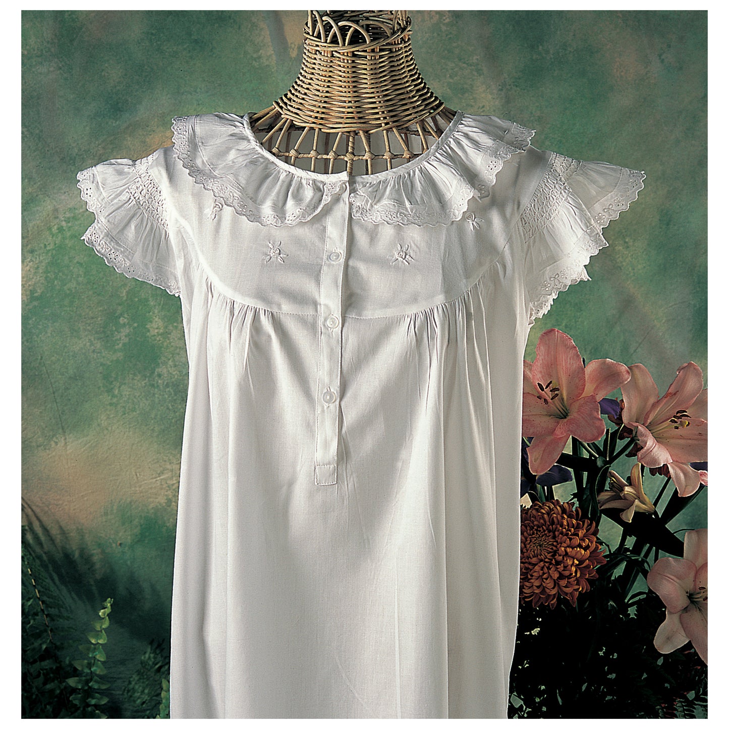White 100% Cotton Embroidered Nightgown Nightdress