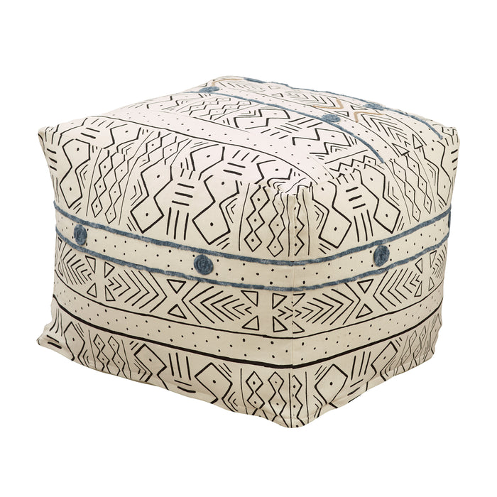 African Inspired Mud Cloth Print Poufs, 100% cotton