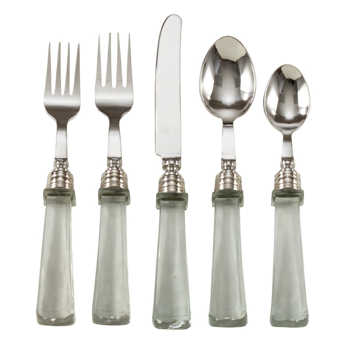 Occasion Gallery Clear Glass Handle Flatware, Cheese Sets, and Cocktail Knife and Fork Sets, Stainless Steel 14/1 - Glass
