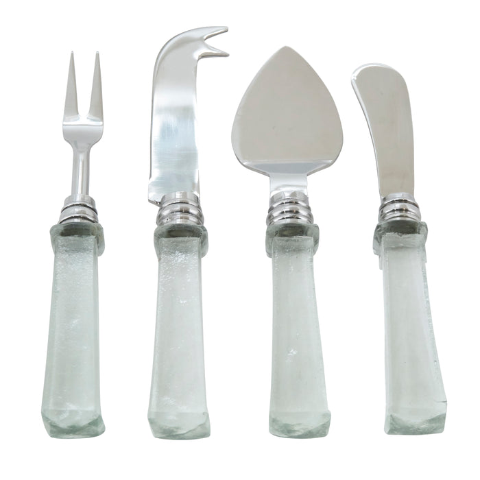 Occasion Gallery Clear Glass Handle Flatware, Cheese Sets, and Cocktail Knife and Fork Sets, Stainless Steel 14/1 - Glass
