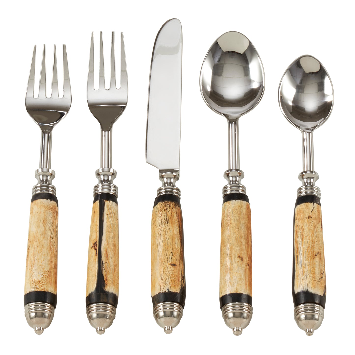 Occasion Gallery Ivory Horn Flatware, Set of 5 (1 Place Setting), Stainless Steel 14/1, Brass, Iron, buffalo horn