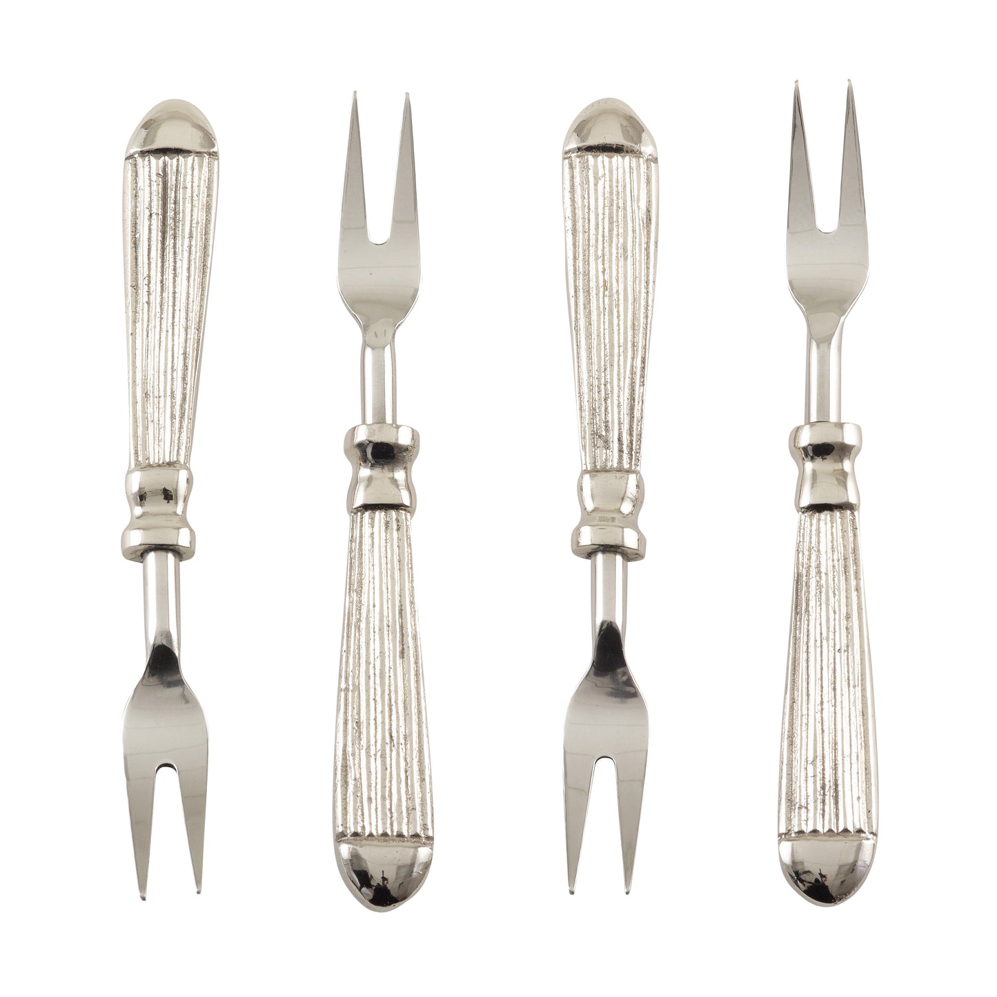 Occasion Gallery Silver Ribbed Flatware, Coctail Knives, Spoons, Forks, and Cheese Sets, Made of Brass, Steel