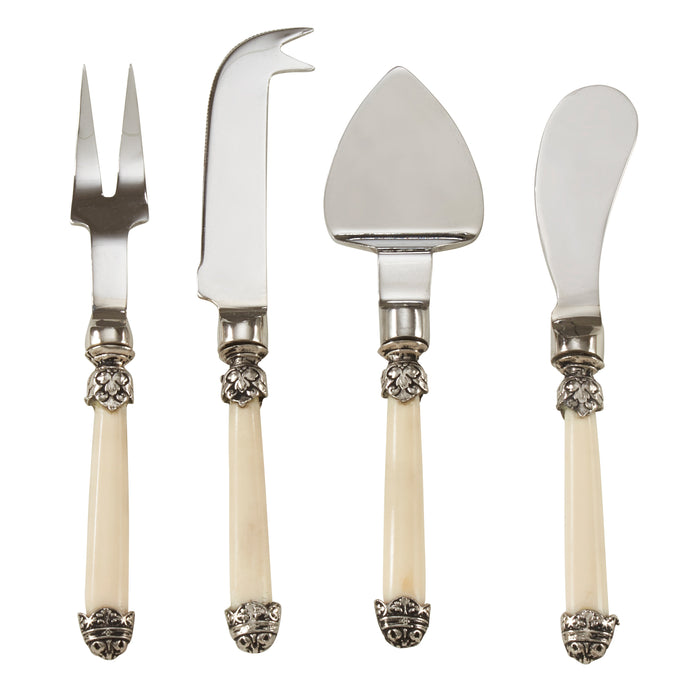 Occasion Gallery White Vintage Cheese Cutlery, Set of 4, Stainless Steel 14/1, Aluminum, Iron, Resin (Cheese board NOT included)