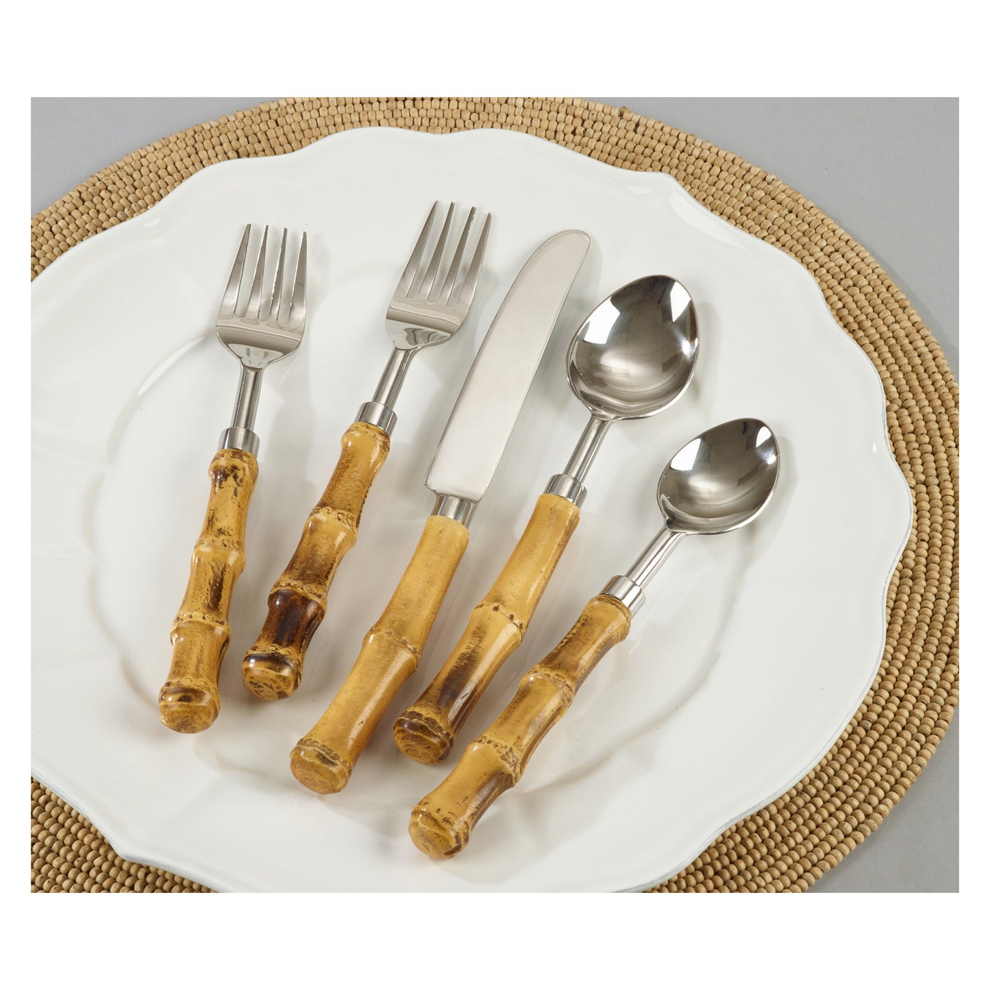 Occasion Gallery Natural Bamboo Flatware and Cheese Cutlery Sets, Stainless Steel 14/1 - Resin