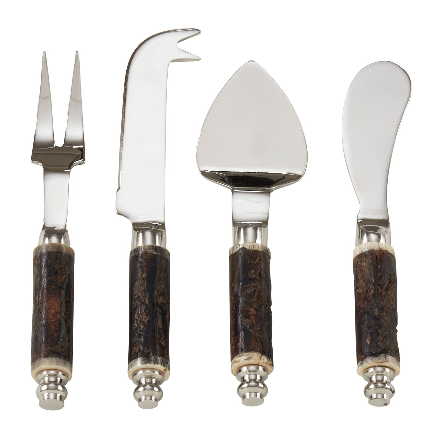 Occasion Gallery Black Bark Wood Flatware and Cheese Cutlery Sets, Stainless Steel 14/1, Iron, Mango Wood