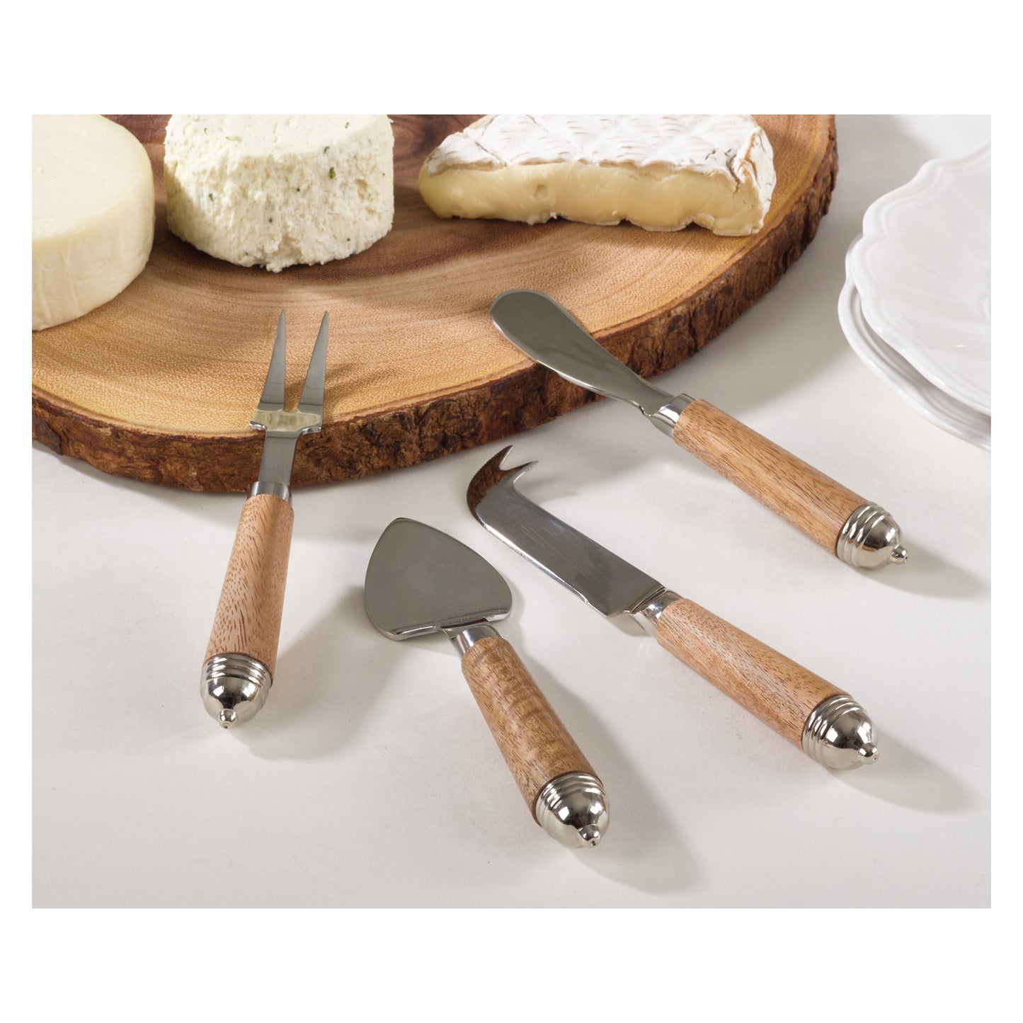 Occasion Gallery Ecru Bark Wood Flatware and Cheese Cutlery Sets