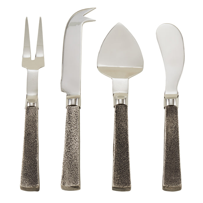 Occasion Gallery Silver Square Handle Flatware, Cheese Cutlery, Knives, Spoons, and Fork Sets, Made of Stainless Steel and Aluminum