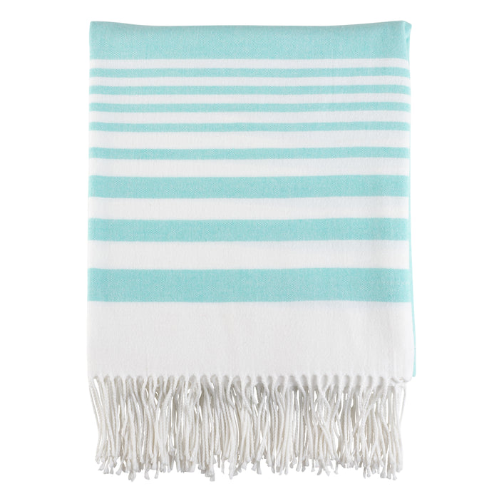 Occasion Gallery Aqua Striped Decorative Cozy Throw Blanket,  50" X 60" 60% Acrylic 40% Cotton (1 piece)