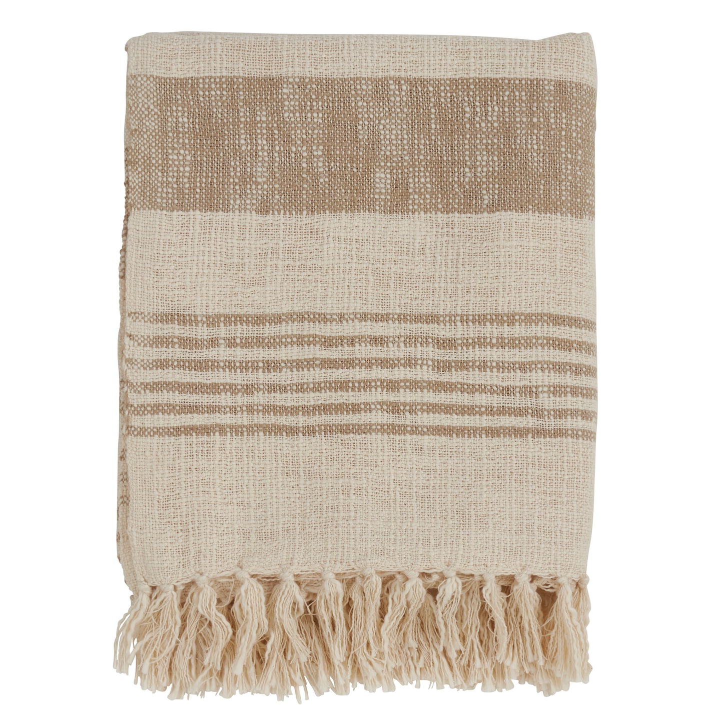 Occasion Gallery Natural Striped + Tasseled Decorative Cozy Throw Blanket, 50" X 60" 100% Cotton (1 piece)