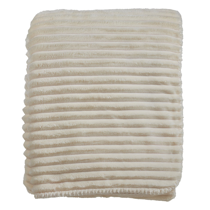 Occasion Gallery Ivory Velvet Stripe + Sherpa Decorative Cozy Throw Blanket,  50" X 60" 100% Polyester (1 piece)