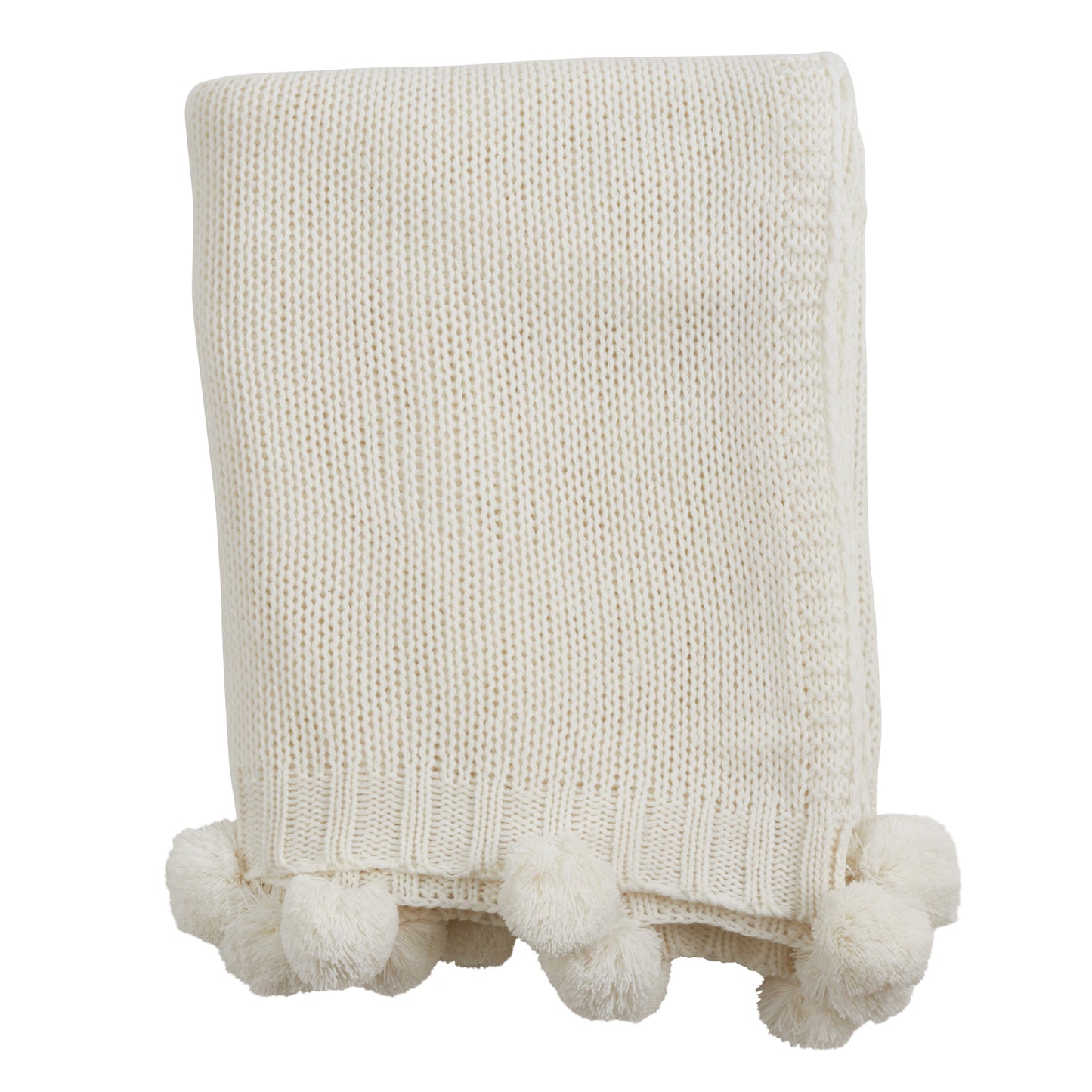 Occasion Gallery Ivory Knitted Pom Pom Decorative Cozy Throw Blanket, 50" X 60" 100% Acrylic (1 piece)