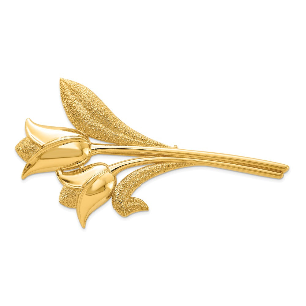 14k Yellow Gold Satin & Polished Tulips Pin