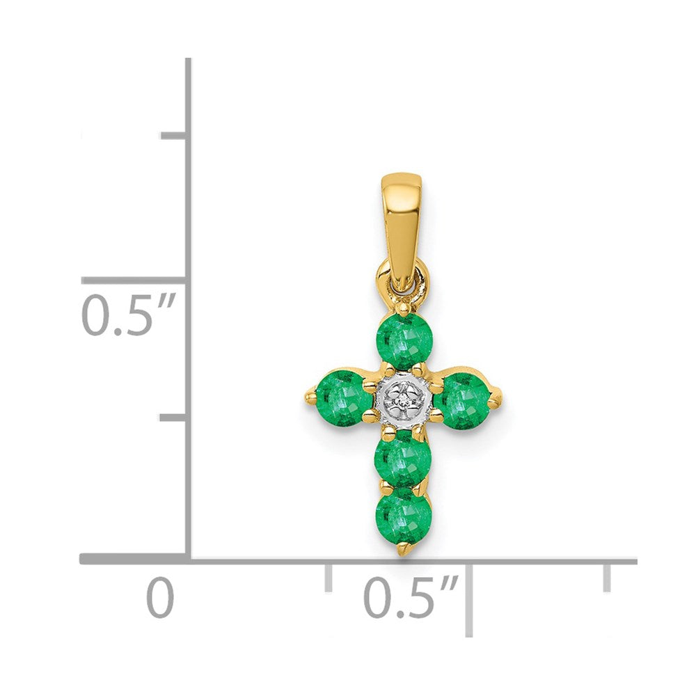 Million Charms 14K Yellow Gold Themed Yellow Gold Themed Emerald, Diamond Relgious Cross Pendant