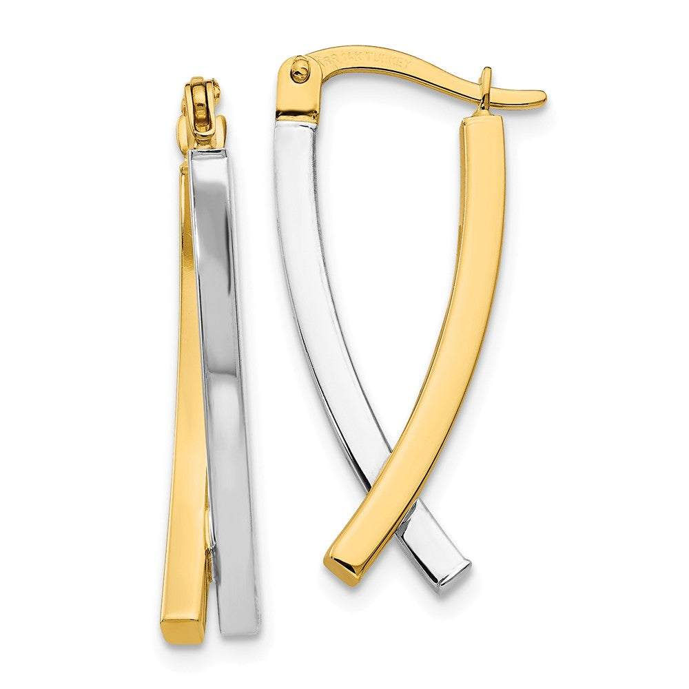 Million Charms 14K Two-tone Hinged Tube Earrings, 25mm x 6mm