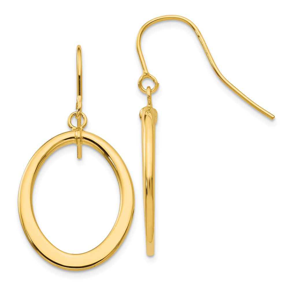 Million Charms 14k Yellow Gold Polished Tapered Flat Oval Dangle Earrings, 40mm x 18mm