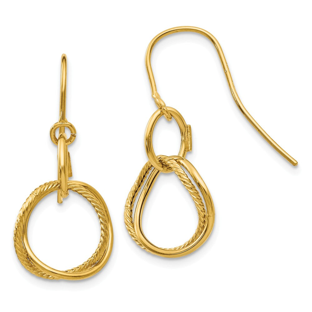 Million Charms 14k Yellow Gold Small Twisted Circle Shepherd Hook Earrings, 27mm x 12mm